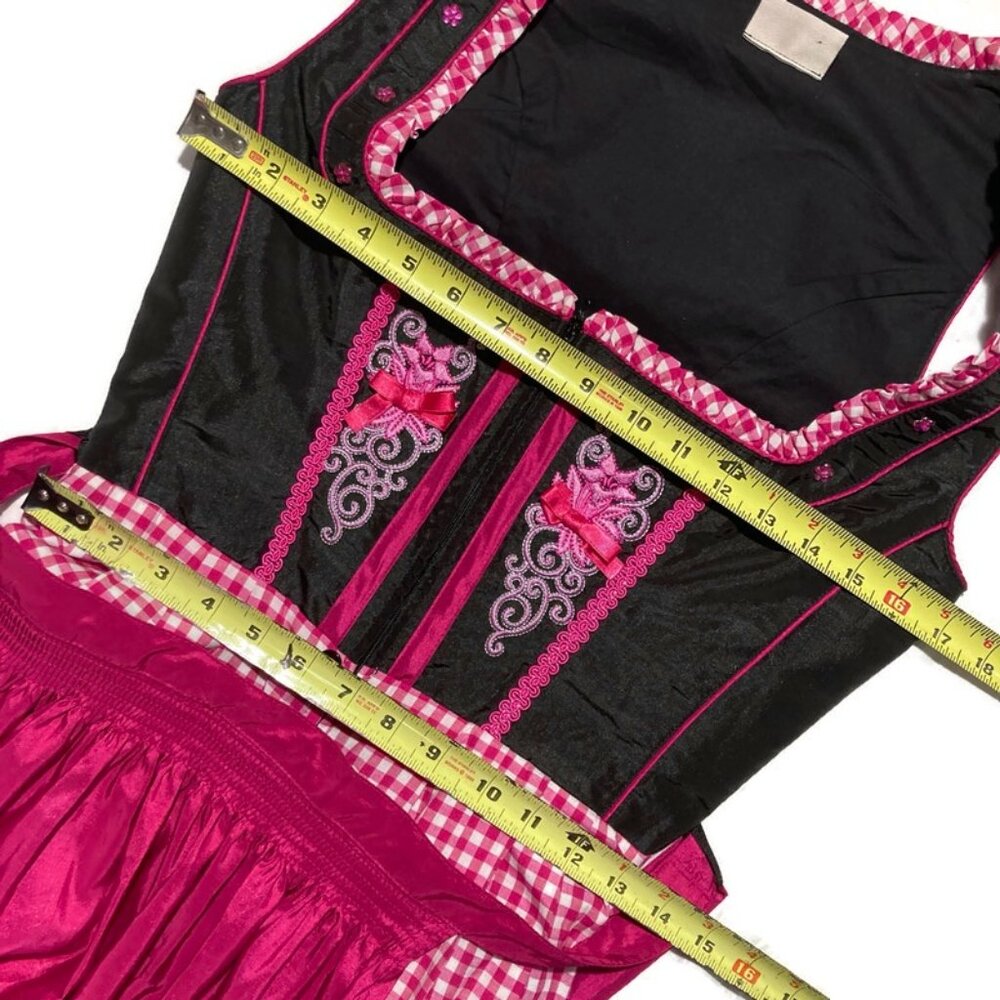 Authentic Dirndl Dress Apron Blouse Set Oktoberfest Landhaus Pink Black 36 XS S - Picture 4 of 6